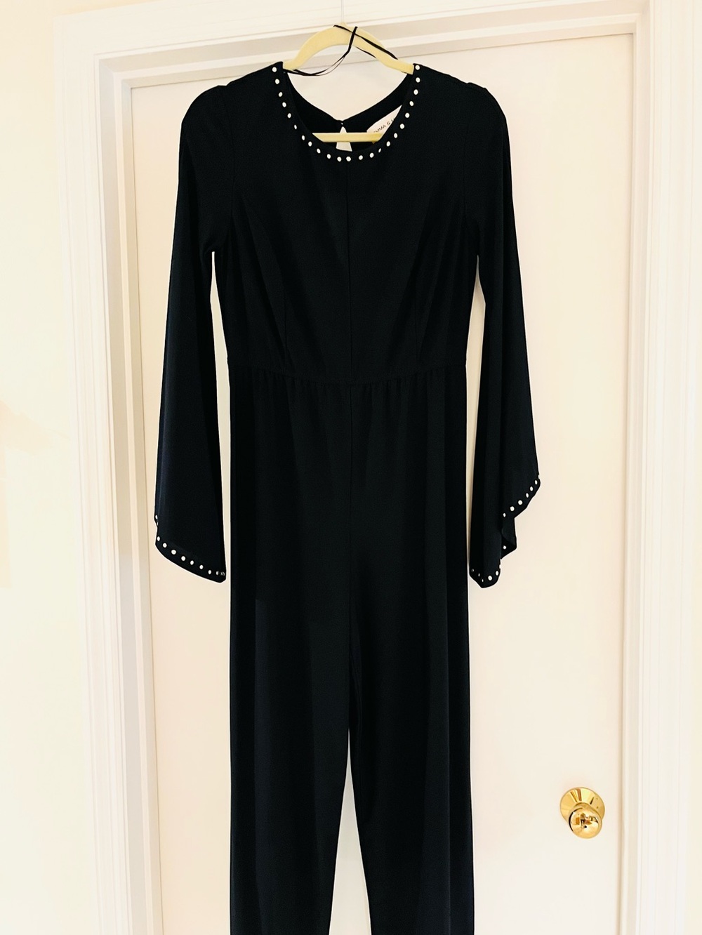 Emma & Michele Black Jumpsuit with Gold Stud Accents and Wing Sleeves